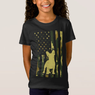 Camo US Flag French Bulldog Frenchie Patriot Dog L T-Shirt