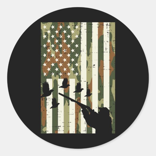 Camo Us Flag Quail Pheasant Hunting Upland Hunt Pa Classic Round Sticker (Front)