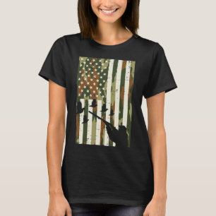Camo Us Flag Quail Pheasant Hunting Upland Hunt Pa T-Shirt