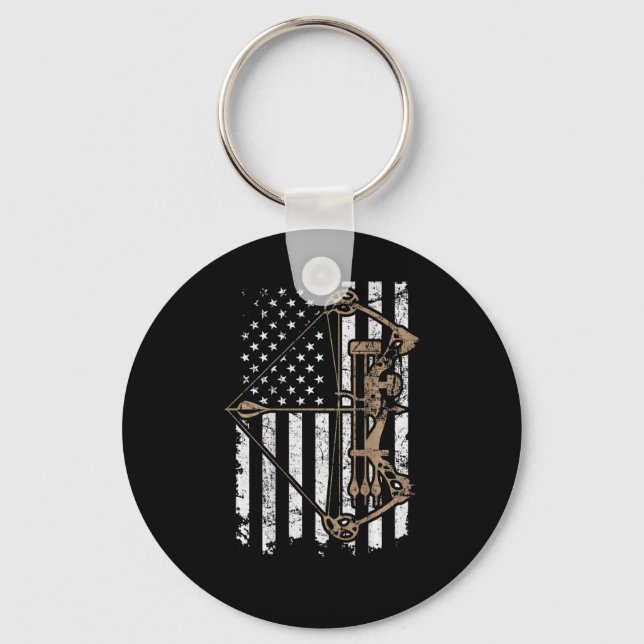 Camo Usa Flag Archery Compound Bow - Bow Hunter  Key Ring (Front)