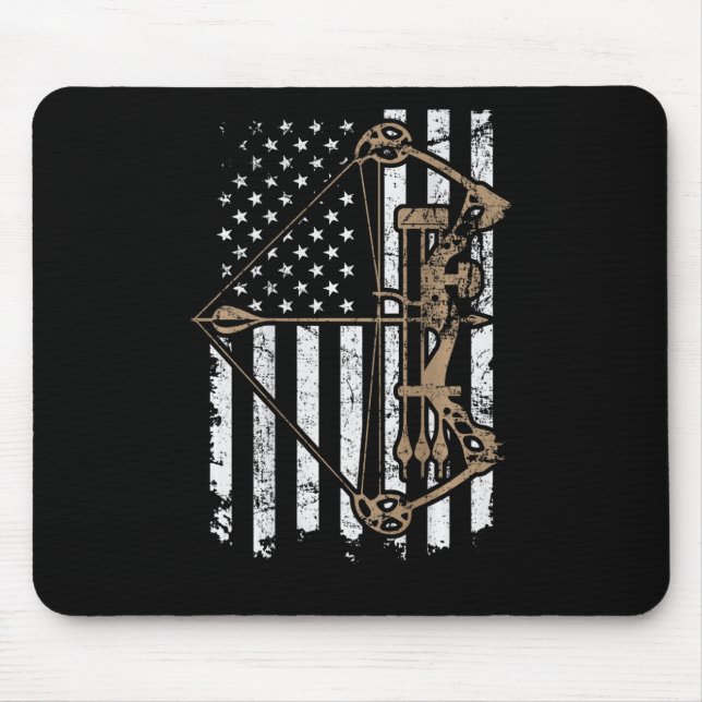 Camo Usa Flag Archery Compound Bow - Bow Hunter  Mouse Mat (Front)