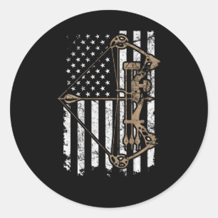 Camo Usa Flag Archery Compound Bow - Bow Hunter (o Classic Round Sticker