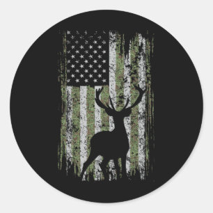 Camo Usa Flag Deer Elk Buck Camoflage Hunting For Classic Round Sticker