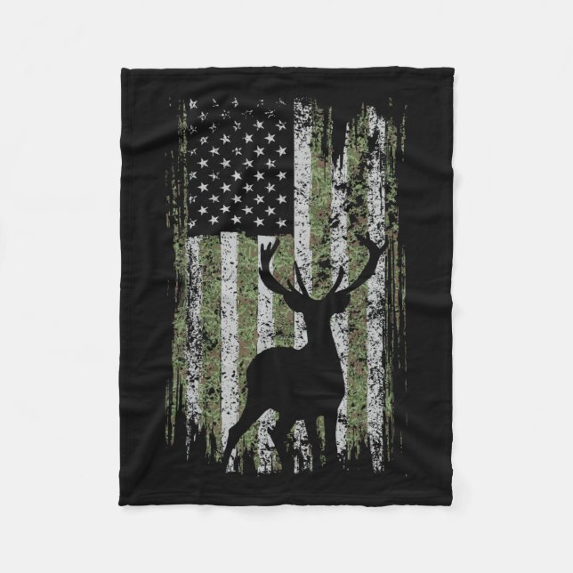 Camo Usa Flag Deer Elk Buck Camoflage Hunting For  Fleece Blanket (Front)