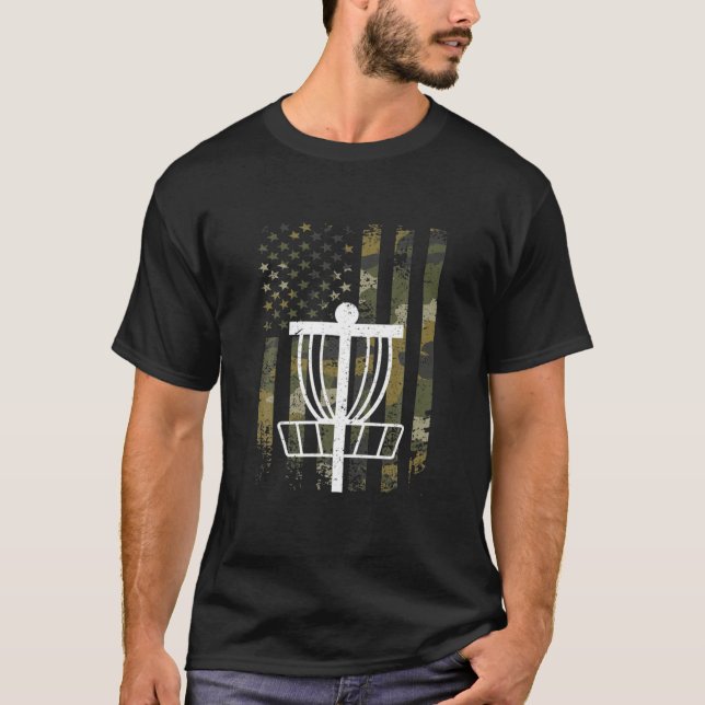 Camo USA Flag Disc Golf Disc Golf T-Shirt (Front)
