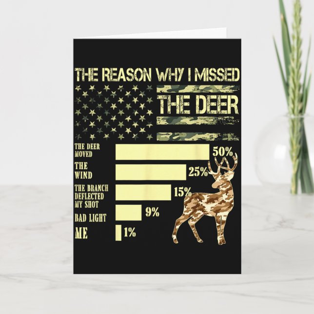 Camo Usa Flag Hunter Reasons Why I Missed The Deer Card (Front)