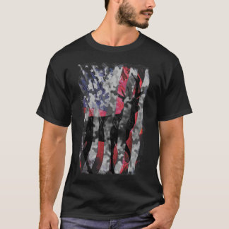 Camo USA Flag Whitetail Deer Buck Camouflage Hunti T-Shirt