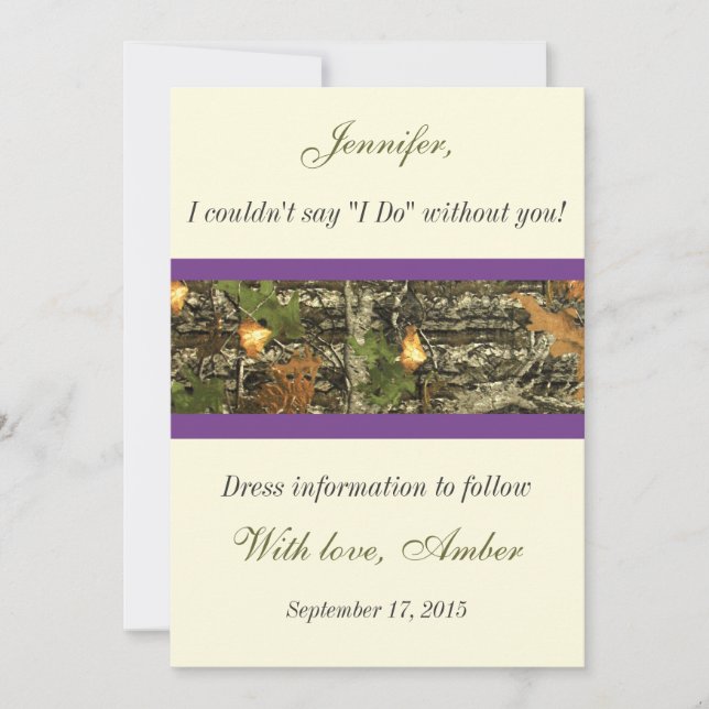 Camo Will you be my bridesmaid Invitation (Front)