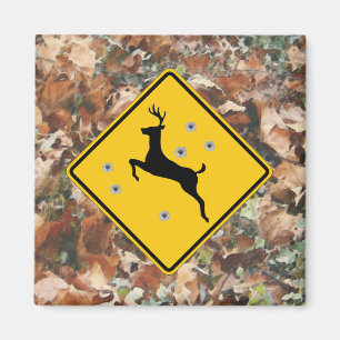 camo with deer crossing r2 inch square magnet