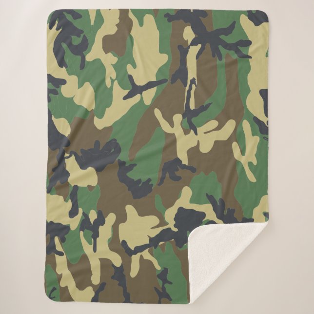 Camo Woodland Camouflage Sherpa Blanket (Front)