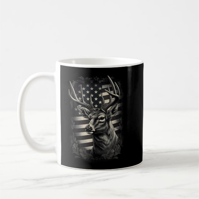 Camoflage American Flag Antlers Deer Hunting Tank Coffee Mug (Left)