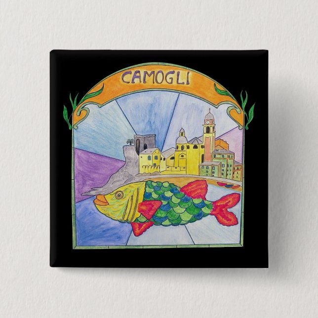 Camogli Fish 15 Cm Square Badge (Front)
