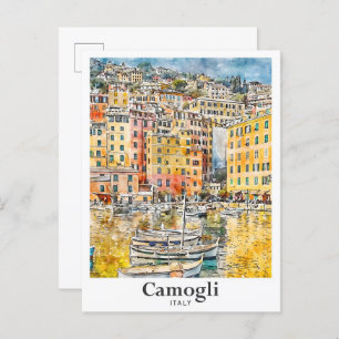 Camogli Italy Travel Watercolor Hand Drawn Postcard