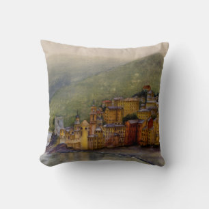Camogli, Italy watercolor painting, Pillow