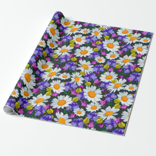 Camomile and wild flowers seamless pattern wrapping paper