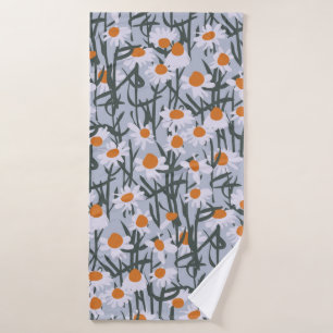 Camomile field seamless pattern on gray background bath towel