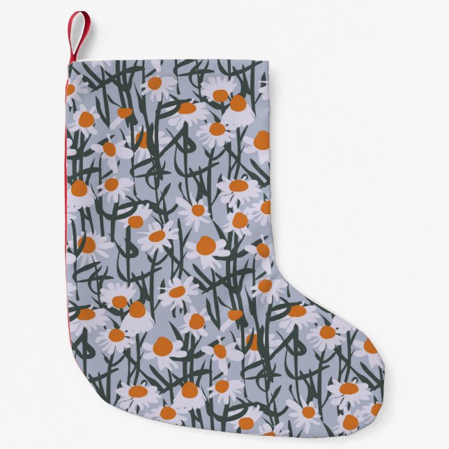 Camomile field seamless pattern on gray background small christmas stocking (Front)