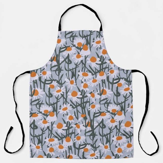 Camomile field seamless pattern on grey background apron (Front)