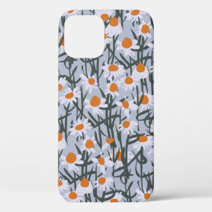 Camomile field seamless pattern on grey background iPhone 12 case