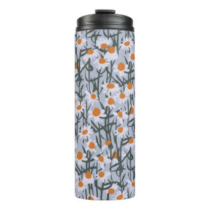 Camomile field seamless pattern on grey background thermal tumbler