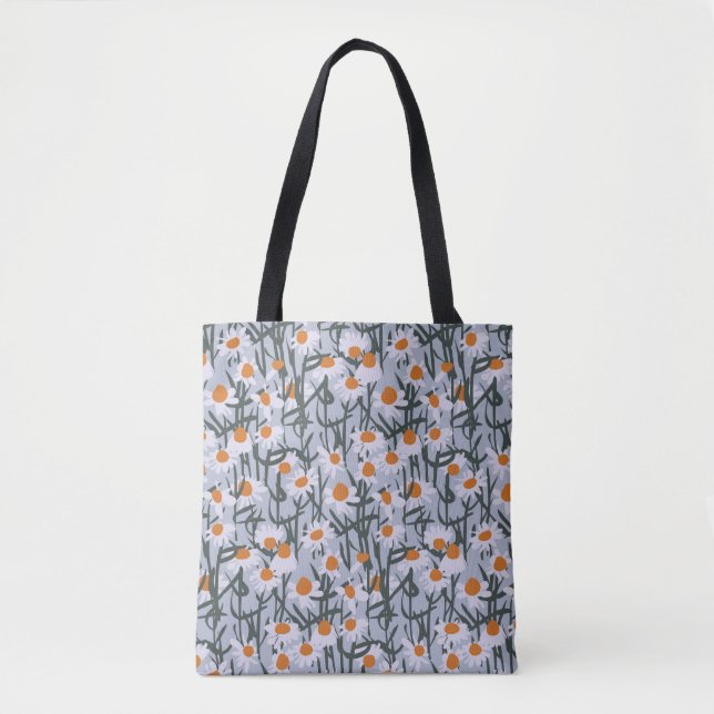 Camomile field seamless pattern on grey background tote bag (Front)