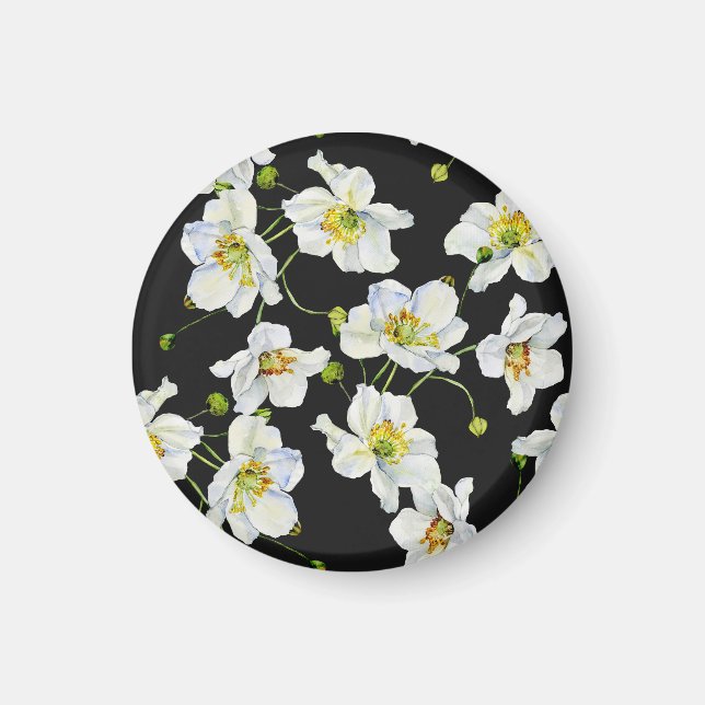 Camomile Flowers: Watercolor Illustration Pattern Magnet (Front)