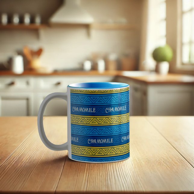Camomile Tea Vibrant Yellow & Blue Celtic Stripes Two-Tone Coffee Mug (Creator Uploaded)