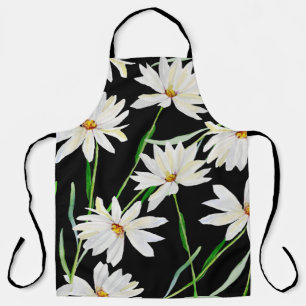 Camomile watercolor illustration print pattern apron