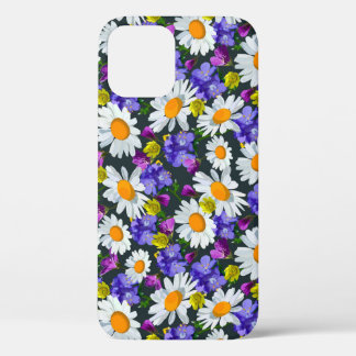 Camomile, wild flowers: seamless pattern. iPhone 12 case