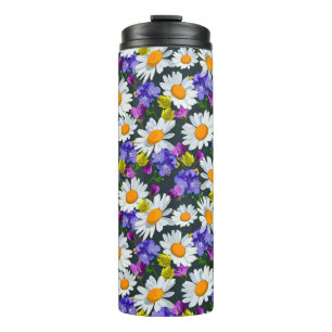 Camomile, wild flowers: seamless pattern. thermal tumbler