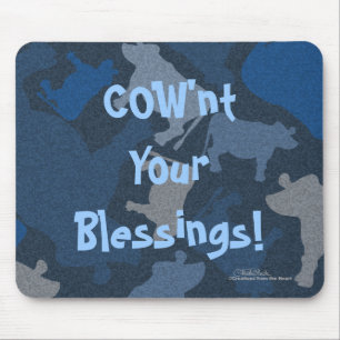 CaMOOflage Cow collage in blue Mouse Mat