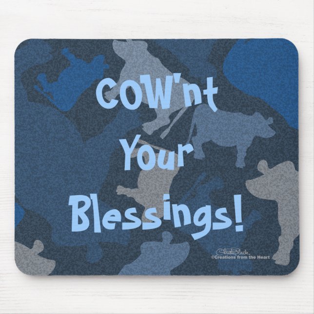 CaMOOflage Cow collage in blue Mouse Mat (Front)