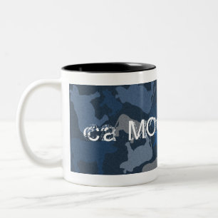 CaMOOflage Cow collage in blue Two-Tone Coffee Mug