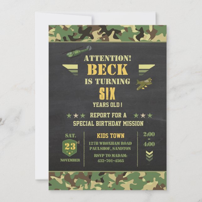 Camouflag birthday invitation (Front)