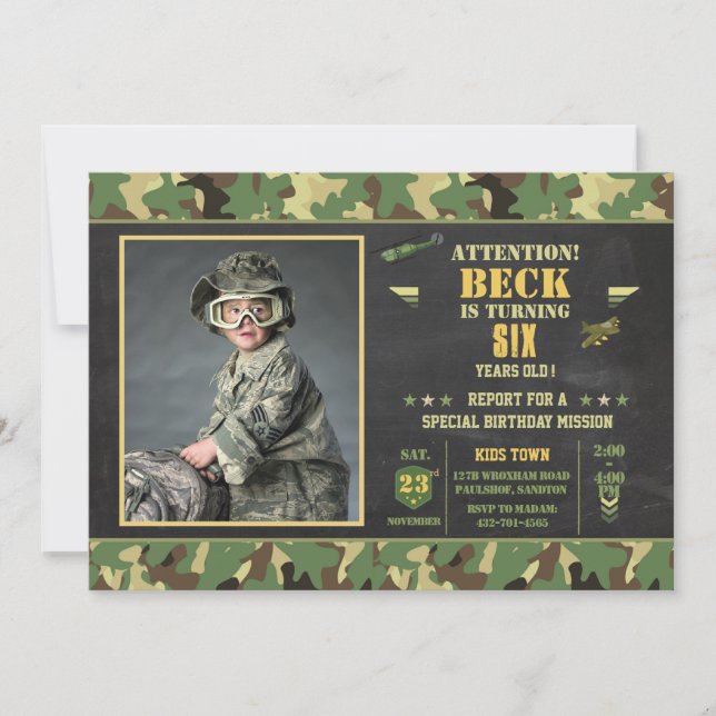 Camouflag birthday invitation (Front)