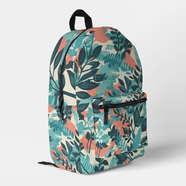 Camouflage Abstract Leaves Printed Backpack (Back Corner Left)