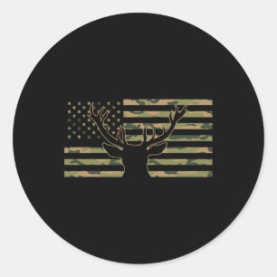 Camouflage American Flag Antlers Deer Cool Patriot Classic Round Sticker