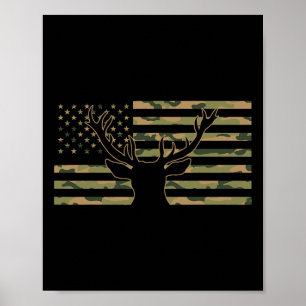 Camouflage American Flag Antlers Deer Cool Patriot Poster