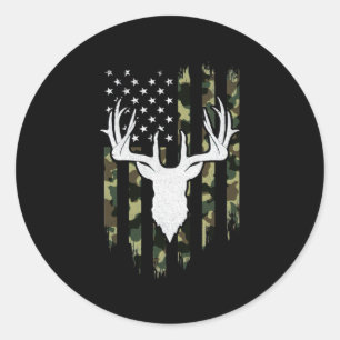 Camouflage American Flag Deer Hunting Classic Round Sticker