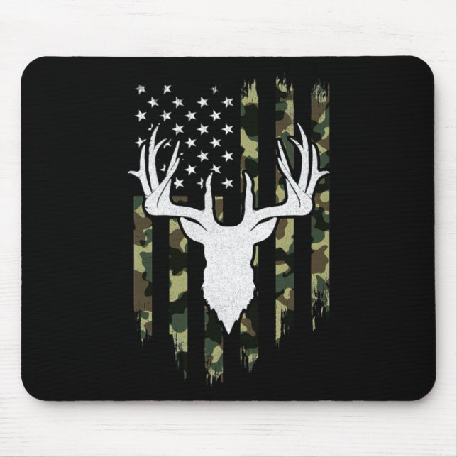Camouflage American Flag Deer Hunting Mouse Mat (Front)
