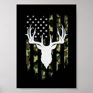 Camouflage American Flag Deer Hunting Poster
