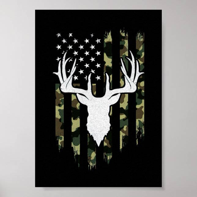 Camouflage American Flag Deer Hunting Poster (Front)