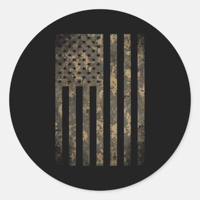 Camouflage American Flag Print Camo Military Tacti Classic Round Sticker (Front)