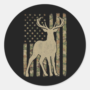 Camouflage American Flag Usa Hunter Deer Hunting E Classic Round Sticker