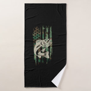 Camouflage American Flag Walleye Fishing Bath Towel