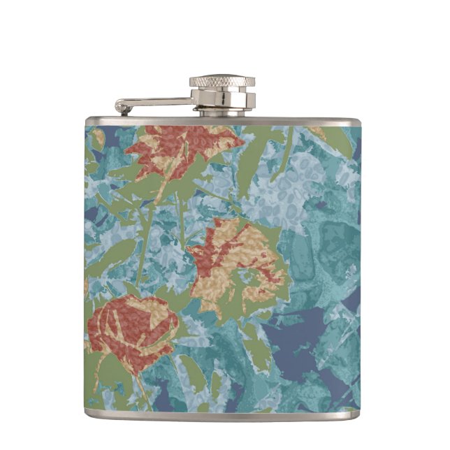 Camouflage and flowers hip flask (Front)