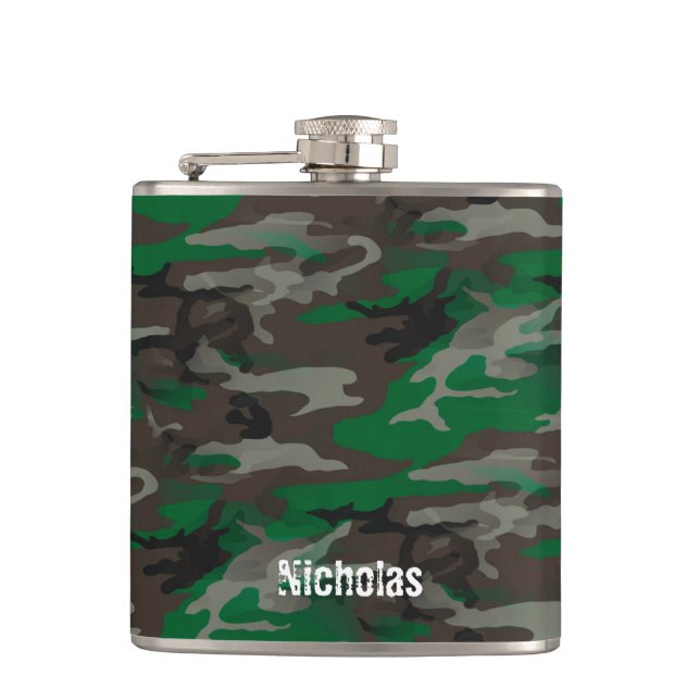 Camouflage Army Military Custom Name Hip Flask (Front)