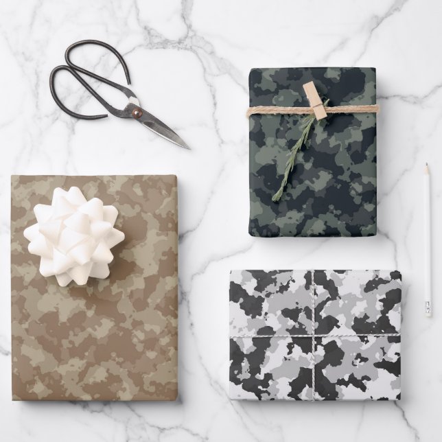 Camouflage Assortment 3-styles Digital Camo  Wrapping Paper Sheet (Front)