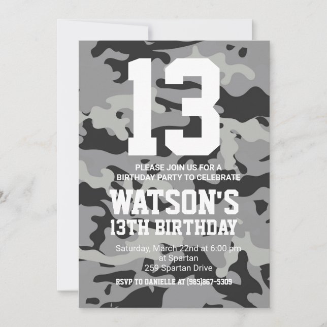 Camouflage Birthday Invite (Front)