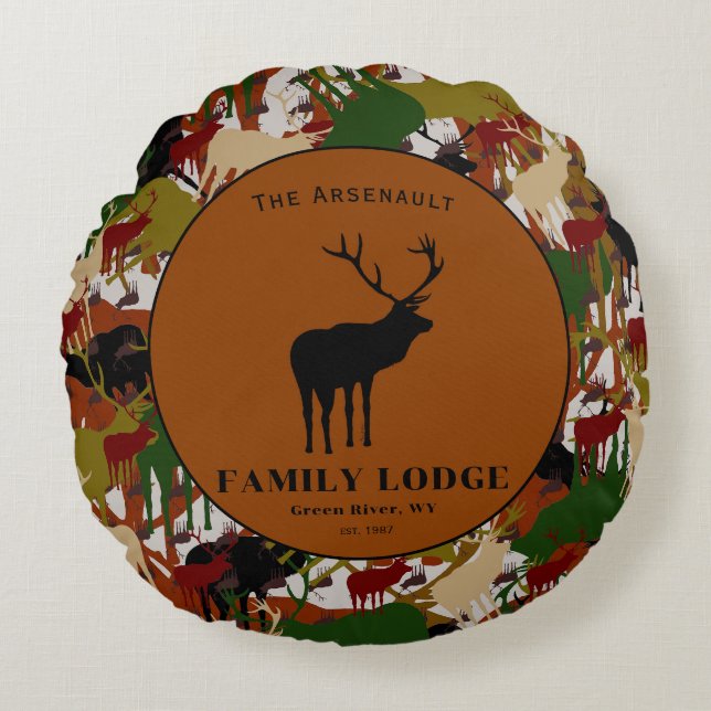 Camouflage Black Brown Green Personalized Round Cushion (Front)